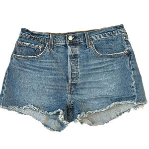 Levi's 501 Original High Rise Jean Shorts Size 32 Salsa Mood Button Fly Cutoff